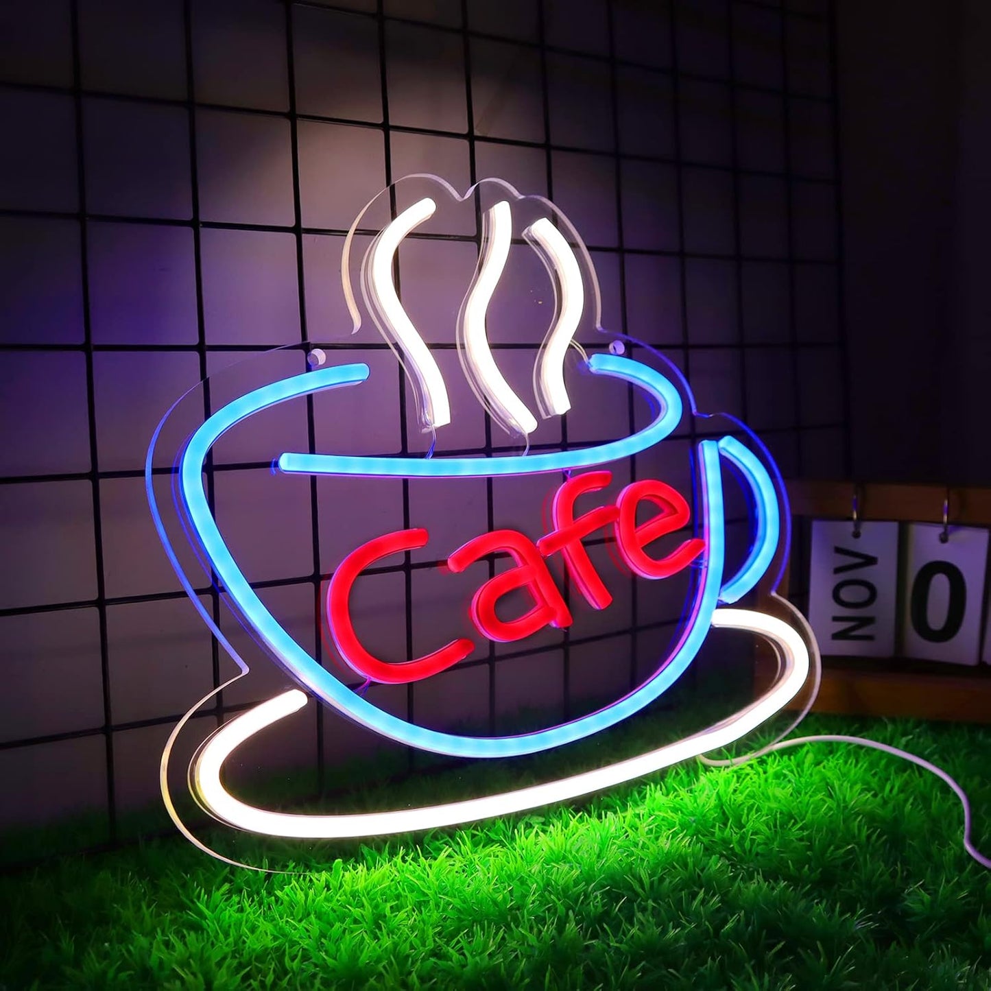 Cafe Neon Sign for Coffee Bar Pub Decor,Blue Wall Art Decoration For Restaurant Living room,Led Light of Cafe,USB Power Supply With Metal Chain.