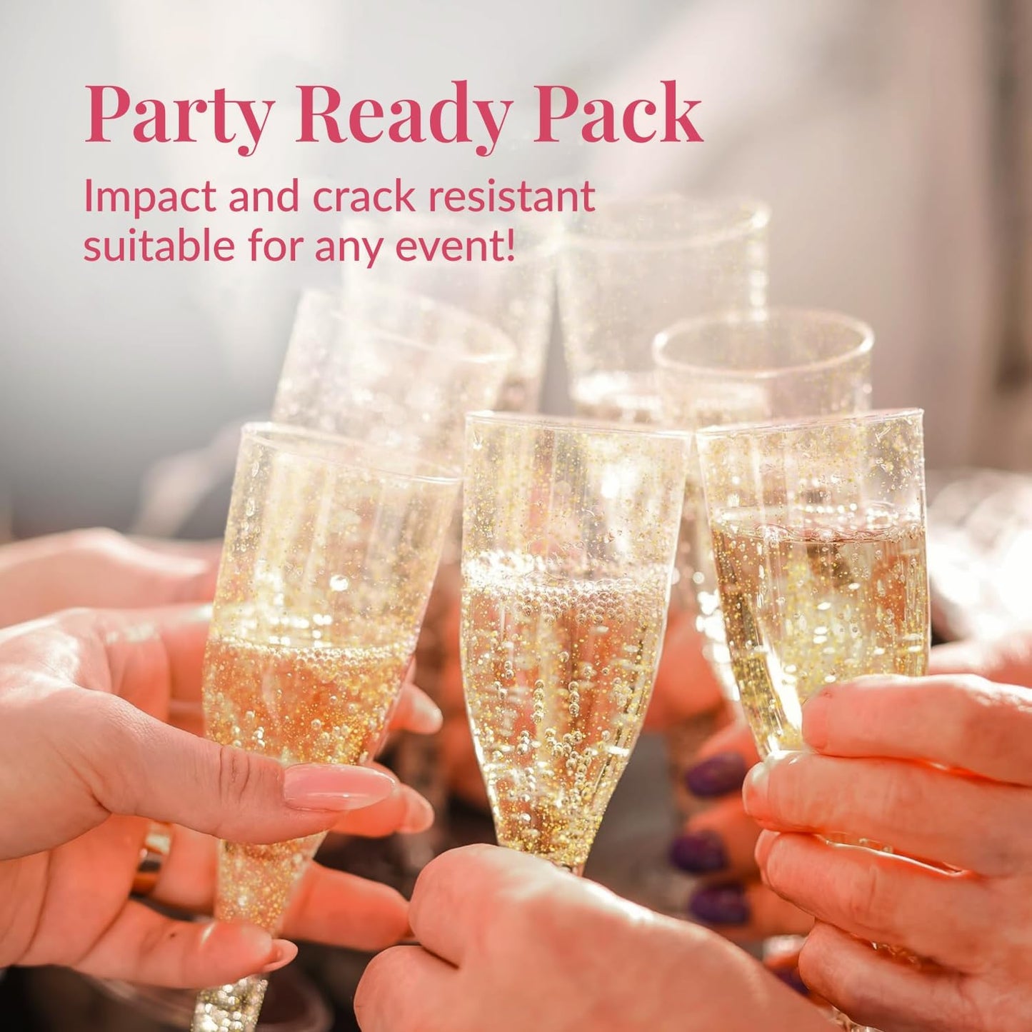 Prestee 24 Plastic Champagne Flutes - Gold Champagne Flutes Plastic - Gold Disposable Mimosa Flute - Party Supplies - Disposable Cocktail Glasses - Mimosa Bar, Wedding, Shower Party