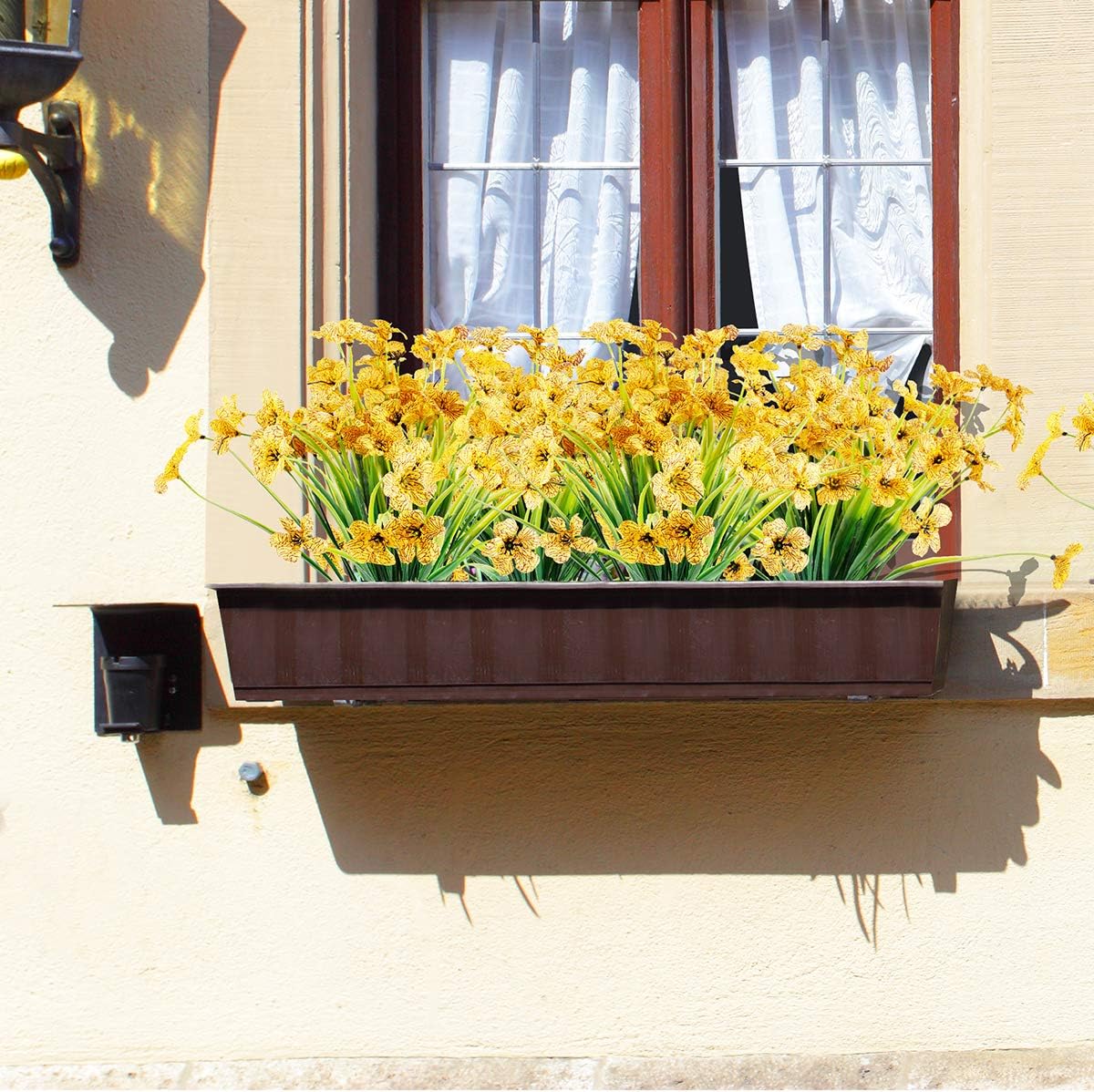 12 Bundles Artificial Flowers Outdoor UV Resistant Flowers No Fade Faux Plastic Plants Garden Porch Window Box Decorating (Yellow)