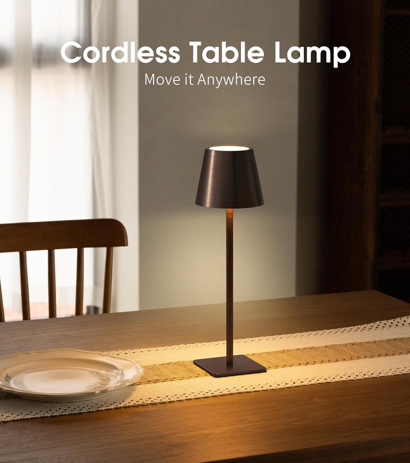 UME 3 Pack Cordless Table Lamp, Battery Operated Lamp - Portable Waterproof Rechargeable Table Lamp w/ 3 Color Temps & Stepless Dimming for Dinner, Desk, Cafe, Outdoor (Brushed Bronze | Coffee Tonal)