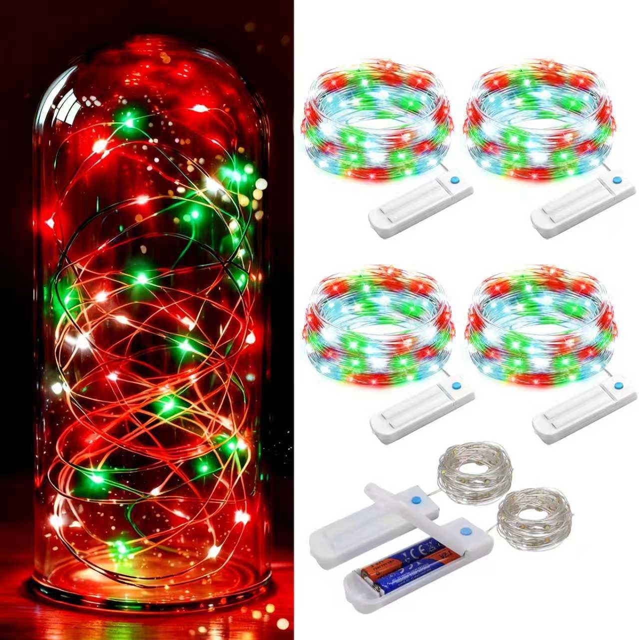 ZNYCYE 4 Pack Fairy Lights Battery Operated, 8.2 Ft 50 LED Fairy Lights with Timer, 8 Modes Christmas Lights, Fair Lights Waterproof for Indoor Wedding Christmas Decorations(Red Green White)