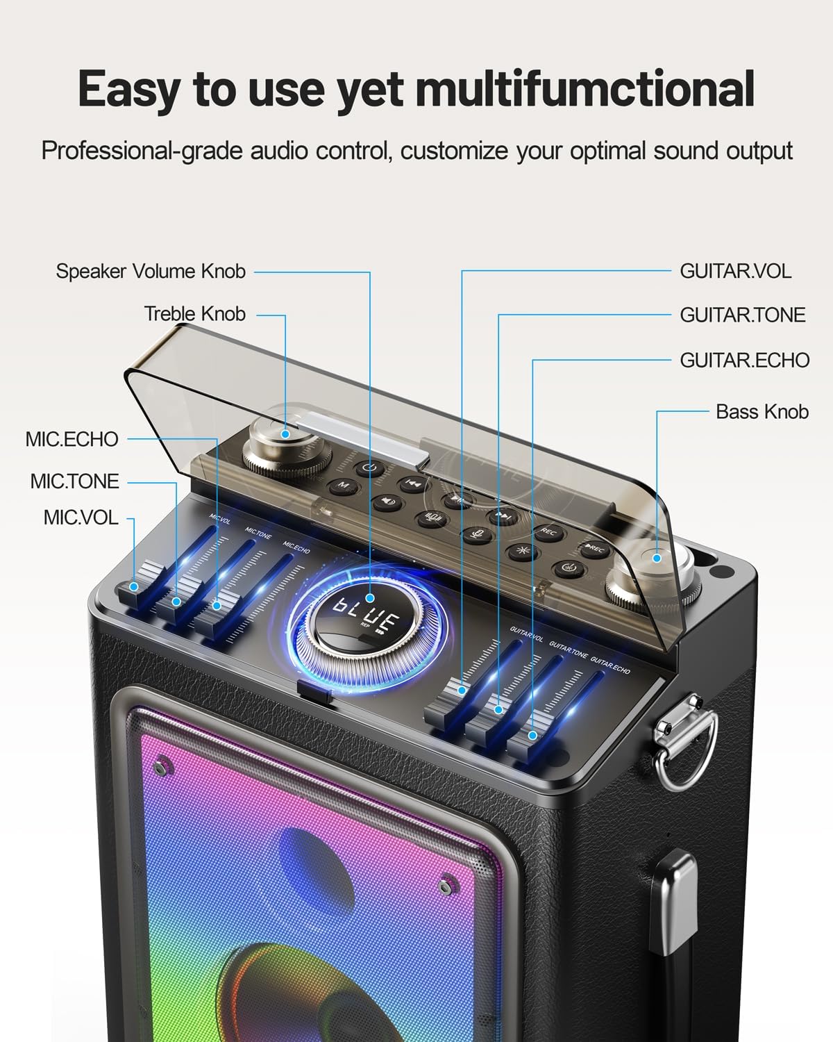 Karaoke Machine for Adults with 2 Wireless Microphones, Professional Bluetooth 5.3 Speaker, Portable Wooden Karaoke System with Bass/Treble Adjustable for Backyard, Home Party-Orange
