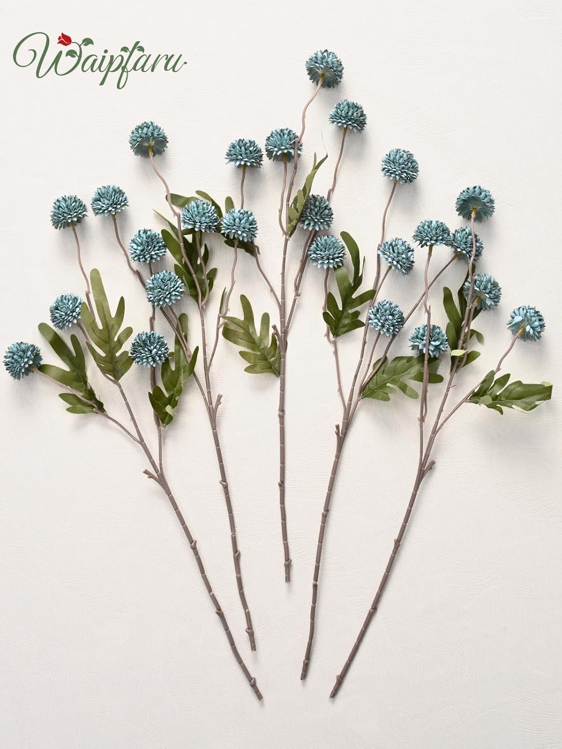 Waipfaru 10pcs Fake Silk Pompon Mum Artificial Flowers, Bulk Faux Mini Chrysanthemums with 2pcs Eucalyptus Stems, for Centerpieces Wedding Fillers Champagne Arrangements Shower Decorations, Blue