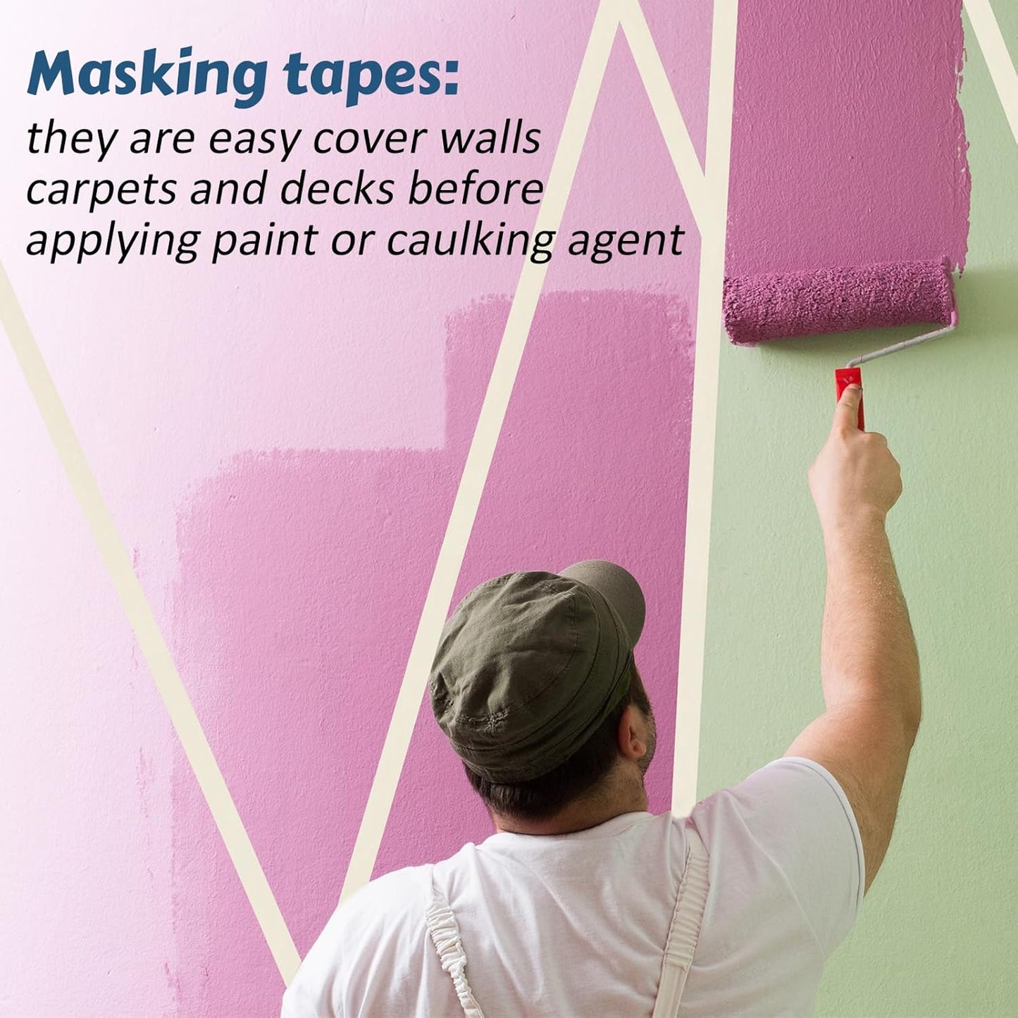 Masking Tape Bulk General Purpose Masking Painting Tape 55 Yards for Painting Home Office School Stationery Arts Crafts Basic Use, Easy Removal(60 Rolls,1 Inch)