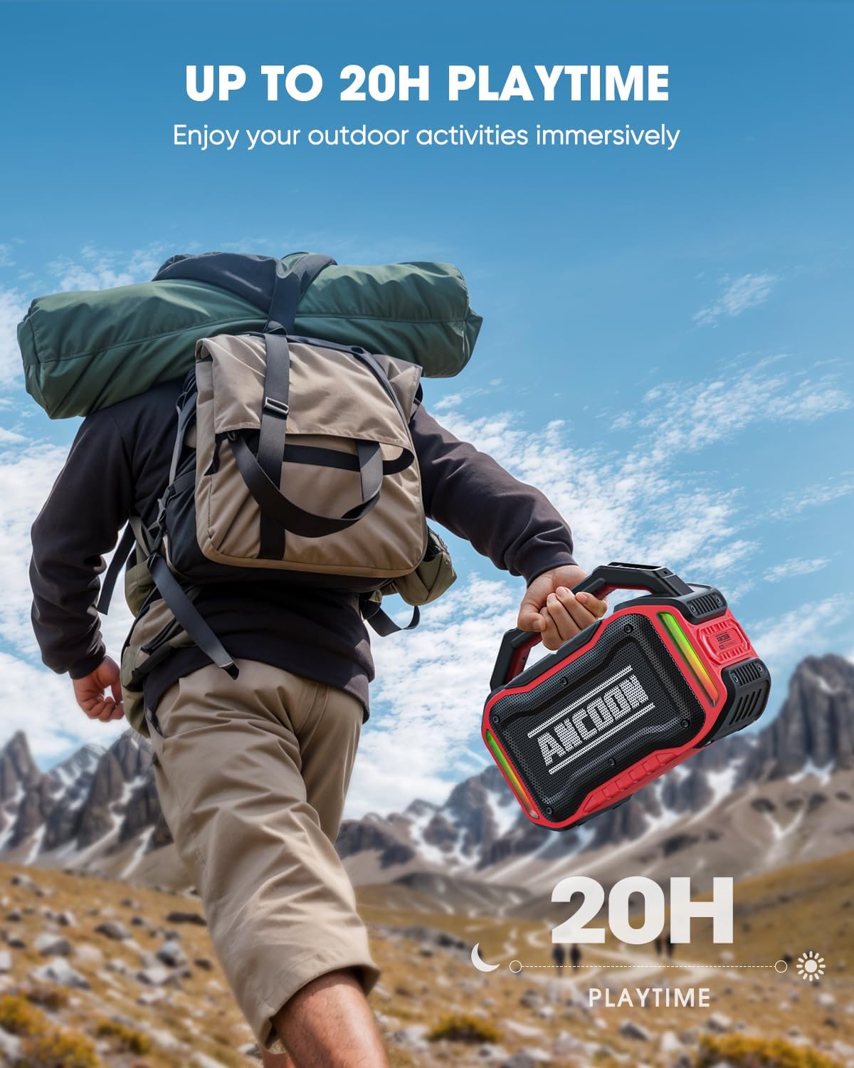 Speakers Bluetooth Wireless: 80W(Peak) Loud Speaker with Bass, 20H Playtime, IPX6 Waterproof, Large Jobsite Speakers for Work, Outdoor, Workshop, Garage, Portable Speaker with TWS (Red)