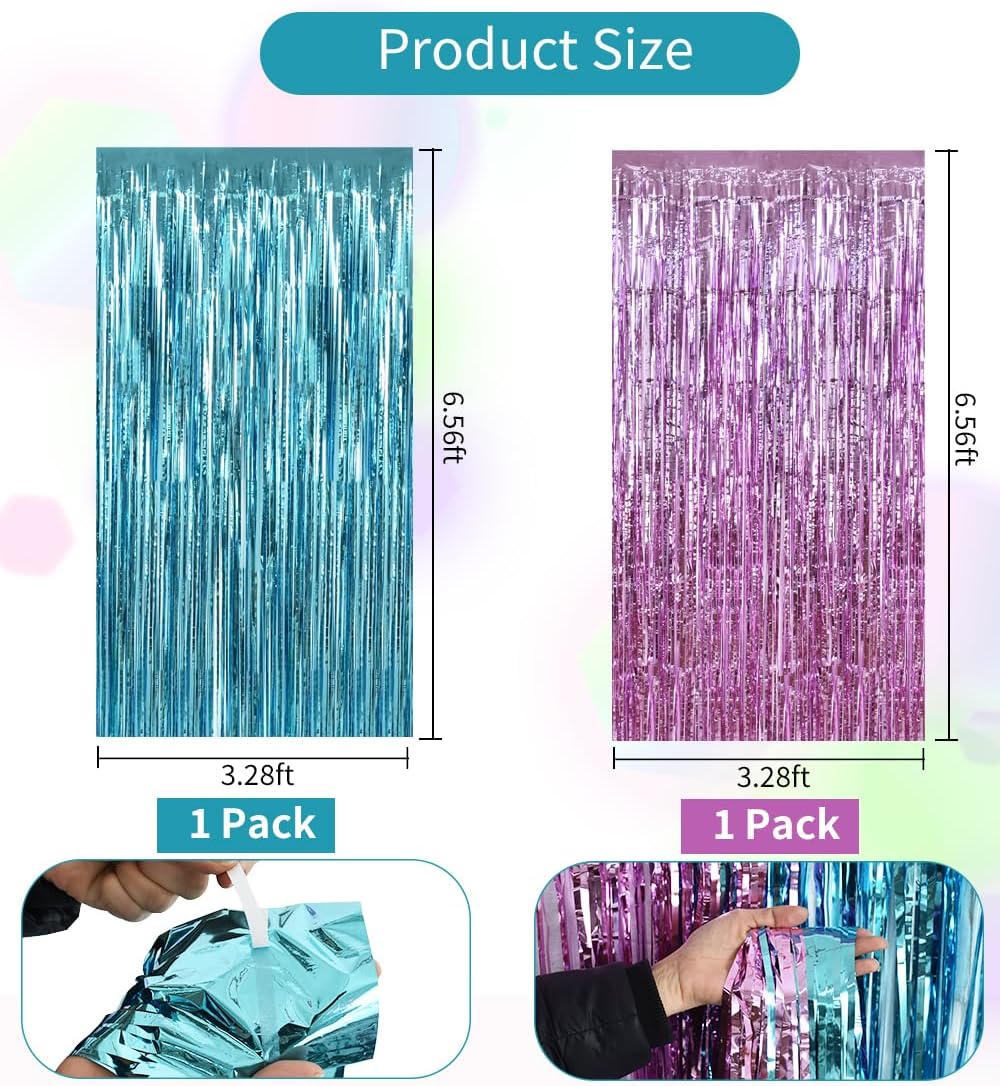 BEISHIDA 2 Pcs Door Streamers Pink and Blue Curtain Baby Shower Party Streamers Gender Disclosure Backdrop Party Decorations (3.28 ft x 6.56 ft)