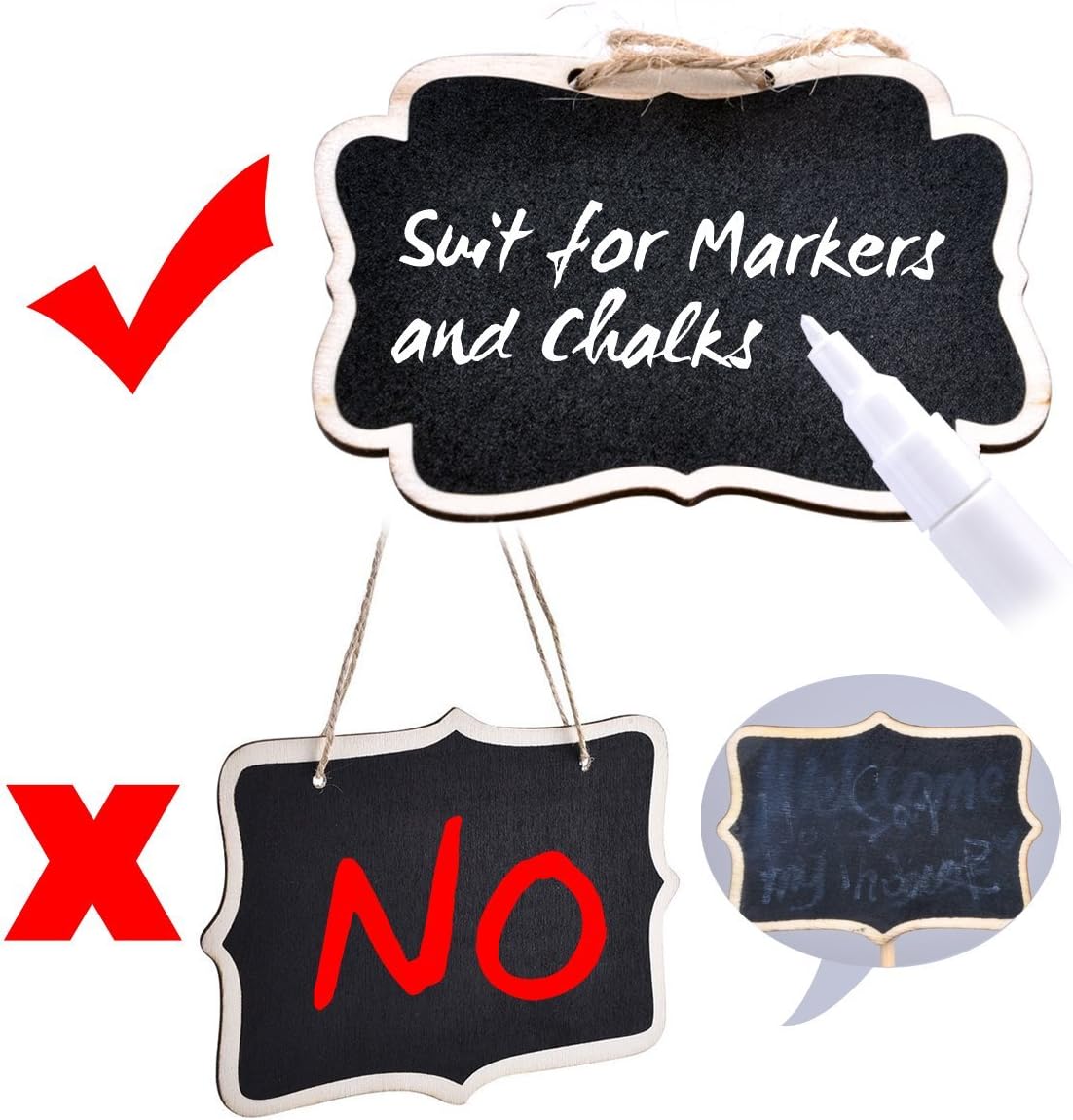 UCEC Mini Erasable Chalkboards, Double Sided Blackboard with Hanging String for Markers & Chalks, Message Board Signs, Food Labels, Wedding Parties, Pack of 12