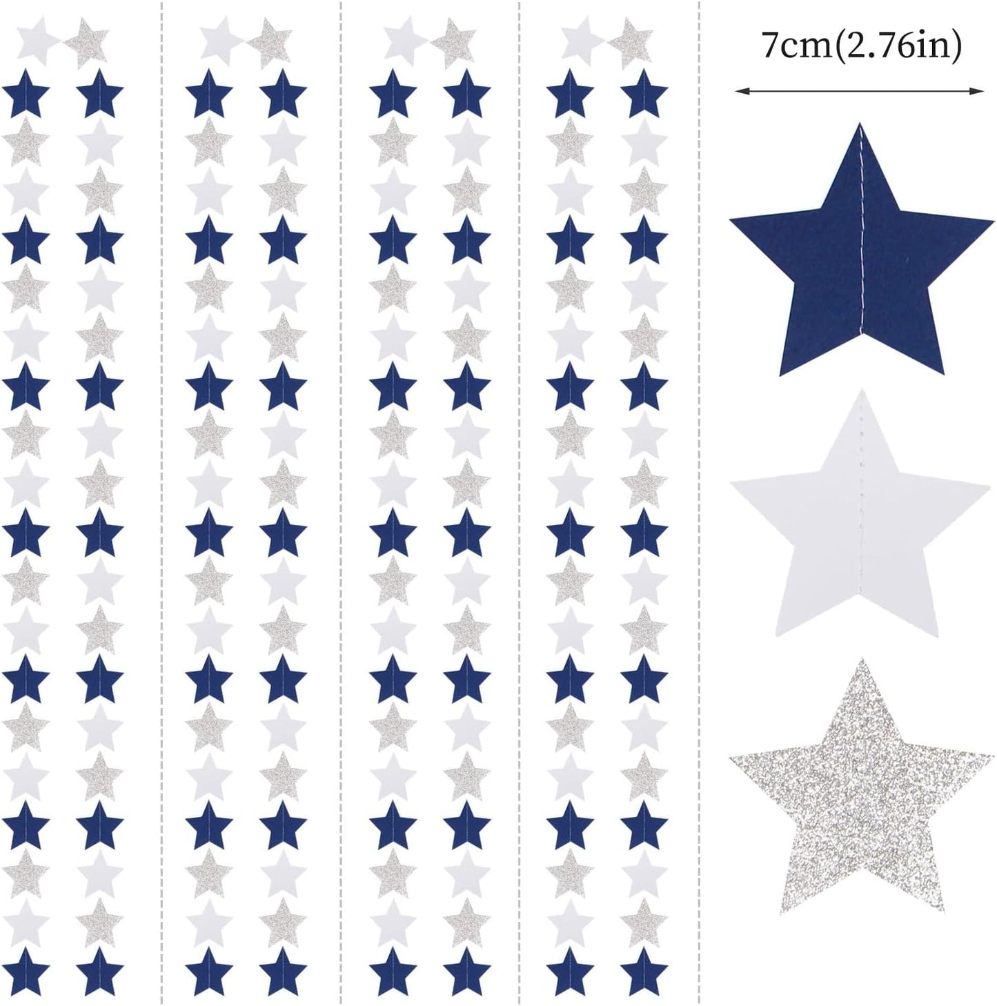 Navy-Blue White-Silver Party-Decorations Birthday Garland - 62ft Twinkle Little Star Hanging Streamers Banner,Wedding Bachelorette Bridal Baby Shower Graduation Decor Hugtmr