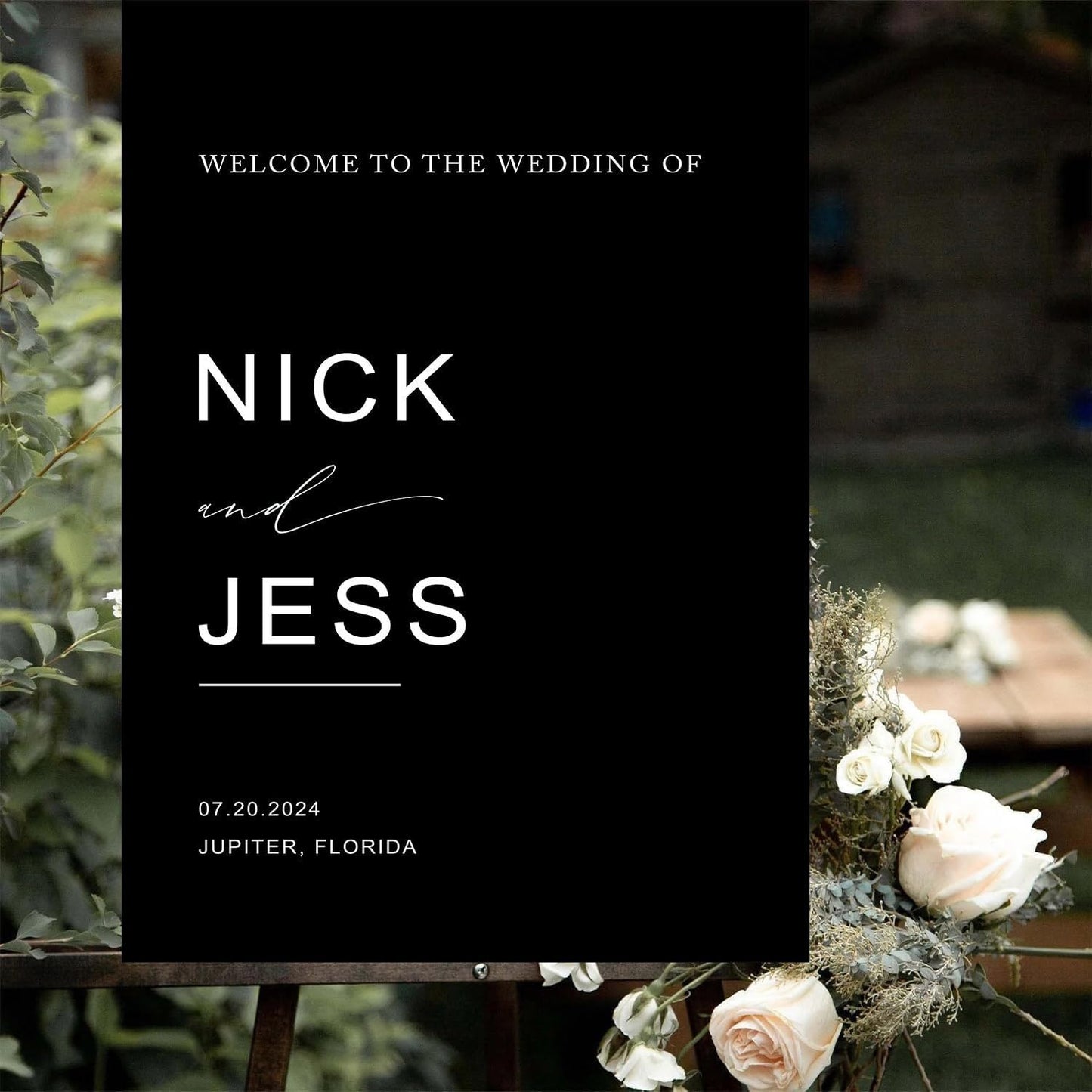 Black Minimalist Script Modern Wedding Welcome Sign, Custom Wedding Welcome Sign