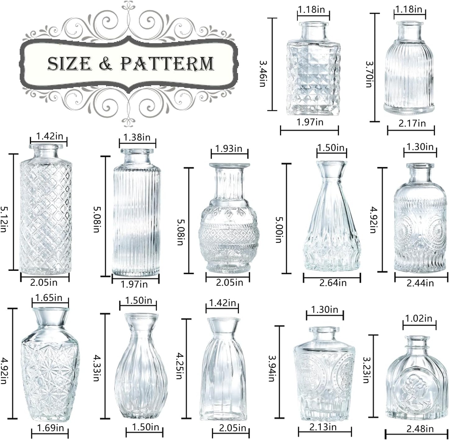 Bud Vases Set of 12,Glass Bud Vases in Bulk,Small Flower Vases for Centerpieces,Mini Vintage Vase for Wedding, Home Table Decor,Christmas,Party Decoration,Clear