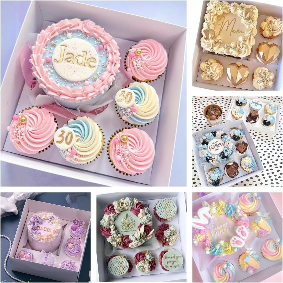 Bento Cake and Cupcake Box 4-inch Cake and 5 Cupcakes Box 10 Sets for Family Dinner Birthday Party Picnic Gift