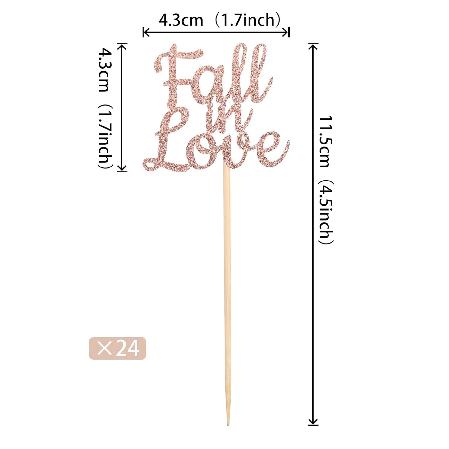 24 PCS Fall in Love Cupcake Toppers Glitter Bridal Shower Cake Picks Decorations for Wedding Engagement Anniversary Birthday Party Supplies Rose Gold