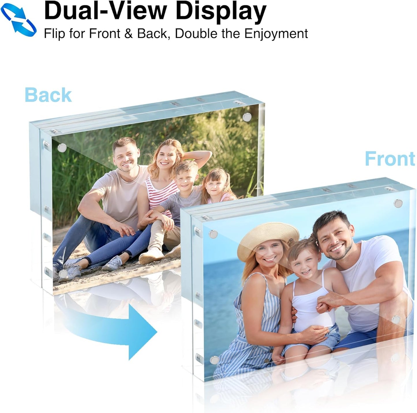 HOUSE DAY Acrylic Picture Frames 4x6, 3 Pack Magnetic 4 x 6 Picture Frame, Double Sided Clear 4x6 Photo Frame with Microfiber Cloth, Frameless FreeStanding 4x6 Frame Gift for Desktop Display