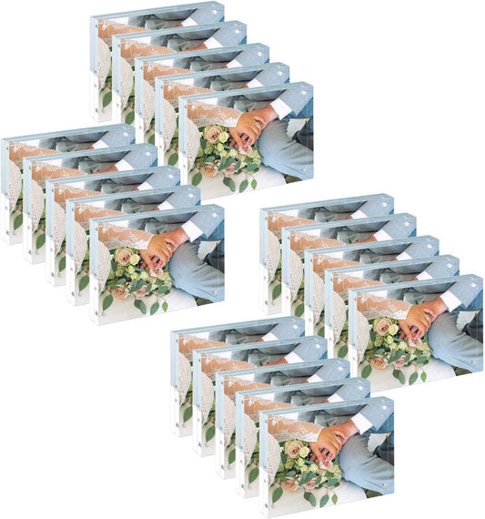 Acrylic Picture Frame 2.5 x 3.5 Clear Acrylic Business Card Frame Double Sided Frameless Magnetic Photo Frames Block Desktop Display Stand for School Office Home Decoration 20mm Thick