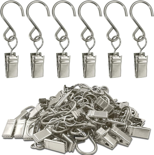 Stainless Steel S Hooks Curtain Clips, 50 Pack Hanging Party Lights Clips, Hangers Gutter Photo, Art Craft Display, 2.4 Inch Long, Silver