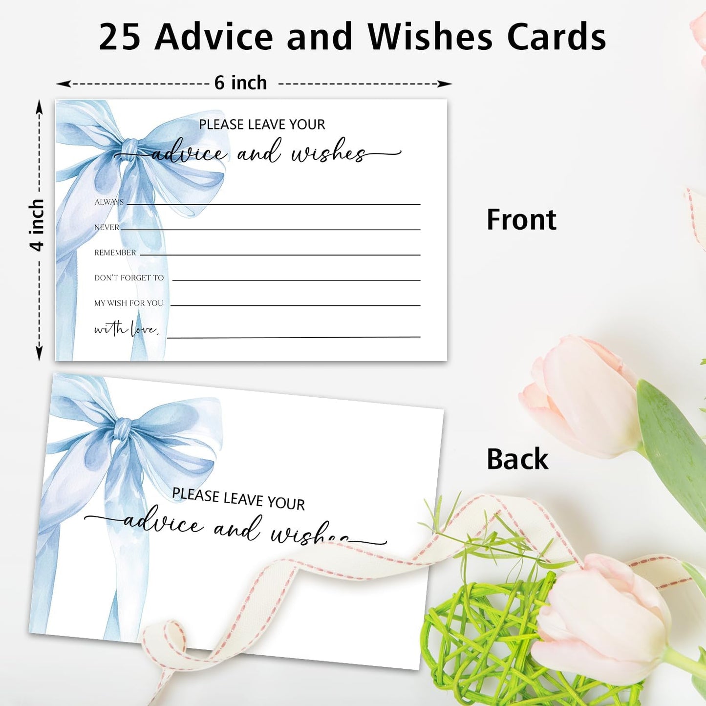 Blue Bow Advice and Wishes Card, Advice Cards for The Bride and Groom, Bridal Shower,Wedding or Baby Shower, Birthday, Graduation, Retirement, Guestbook - 25 Cards -13