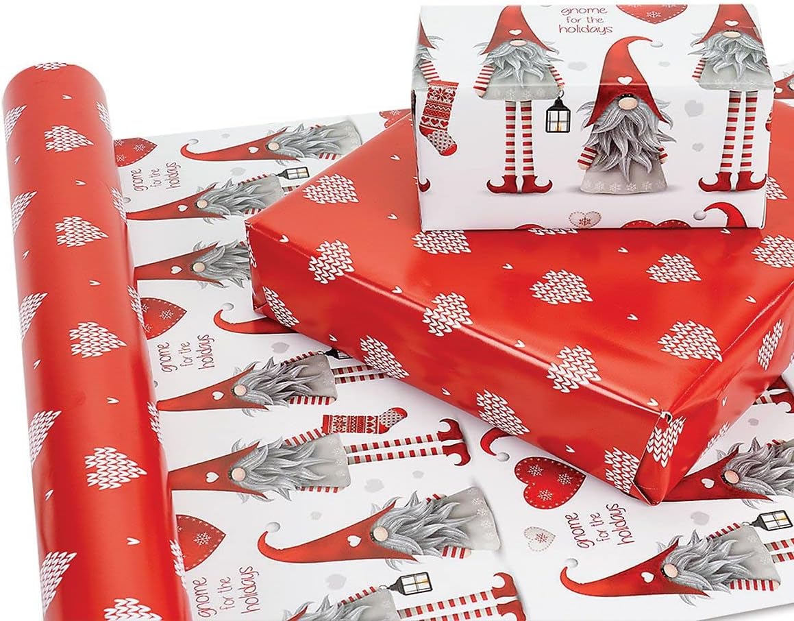 Current Gnome for the Holidays Double-Sided Rolled Christmas Wrapping Paper - Premium Jumbo 23-Inch x 32-Foot Gift Wrap Roll, 61 Square Feet Total