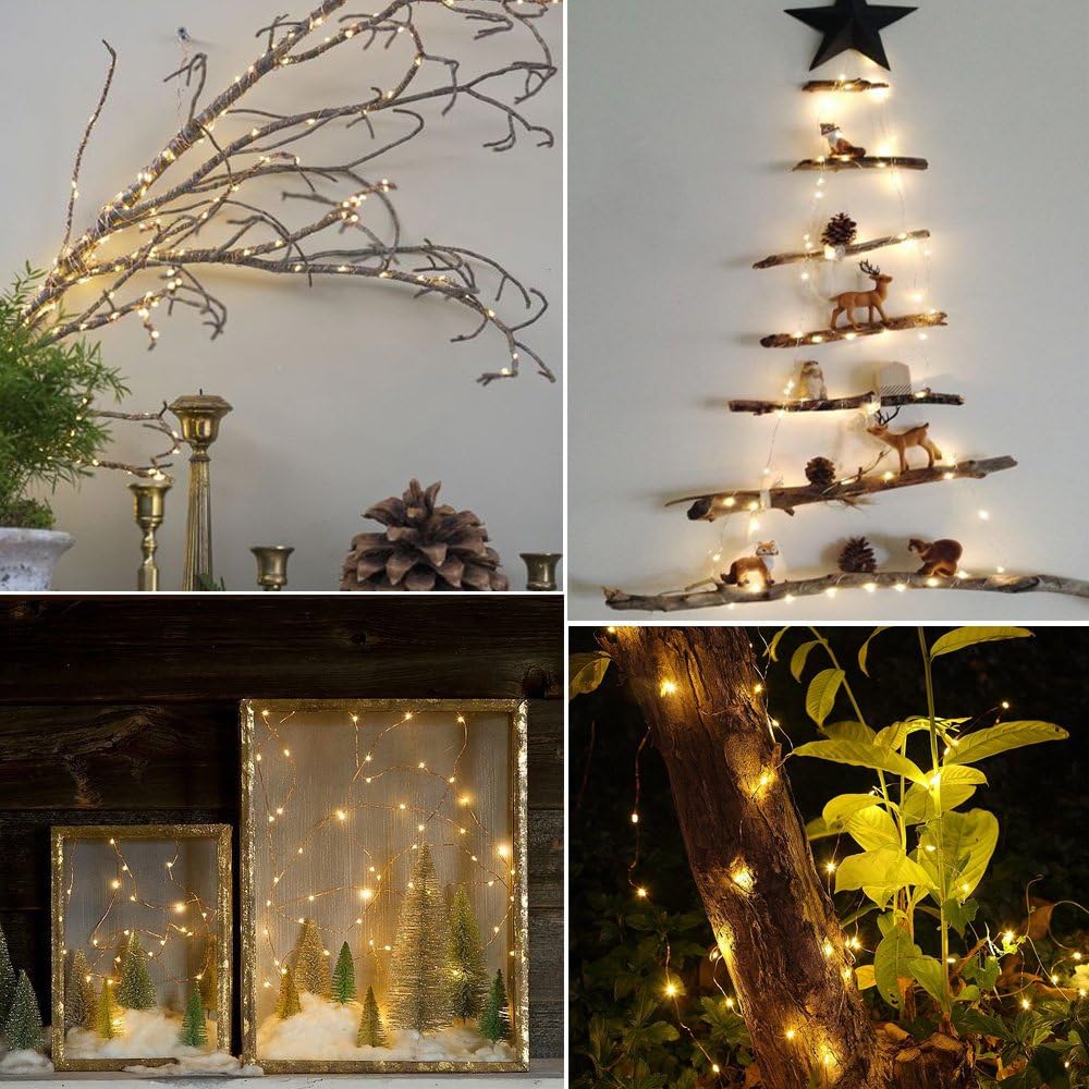 3 Pack Rechargeable String Fairy Lights 10ft 30 LED, 4 Modes Copper Wire Christmas Starry Lighting, Waterproof Micro Firefly Moon Light, Warm White, Battery and USB Cable Included