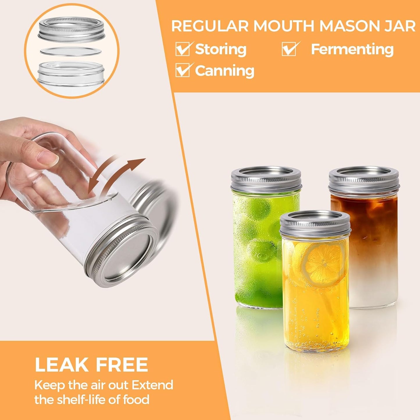 ComSaf 12 oz Mason Jars with Lids 6 Pcs, Regular Mouth Canning Jars with Seal Bands, 12 oz Glass Jar with lid for Soft Drinks, Juice, Jam, Jelly, Sauce, Dessert, Overnight Oats, Pickles