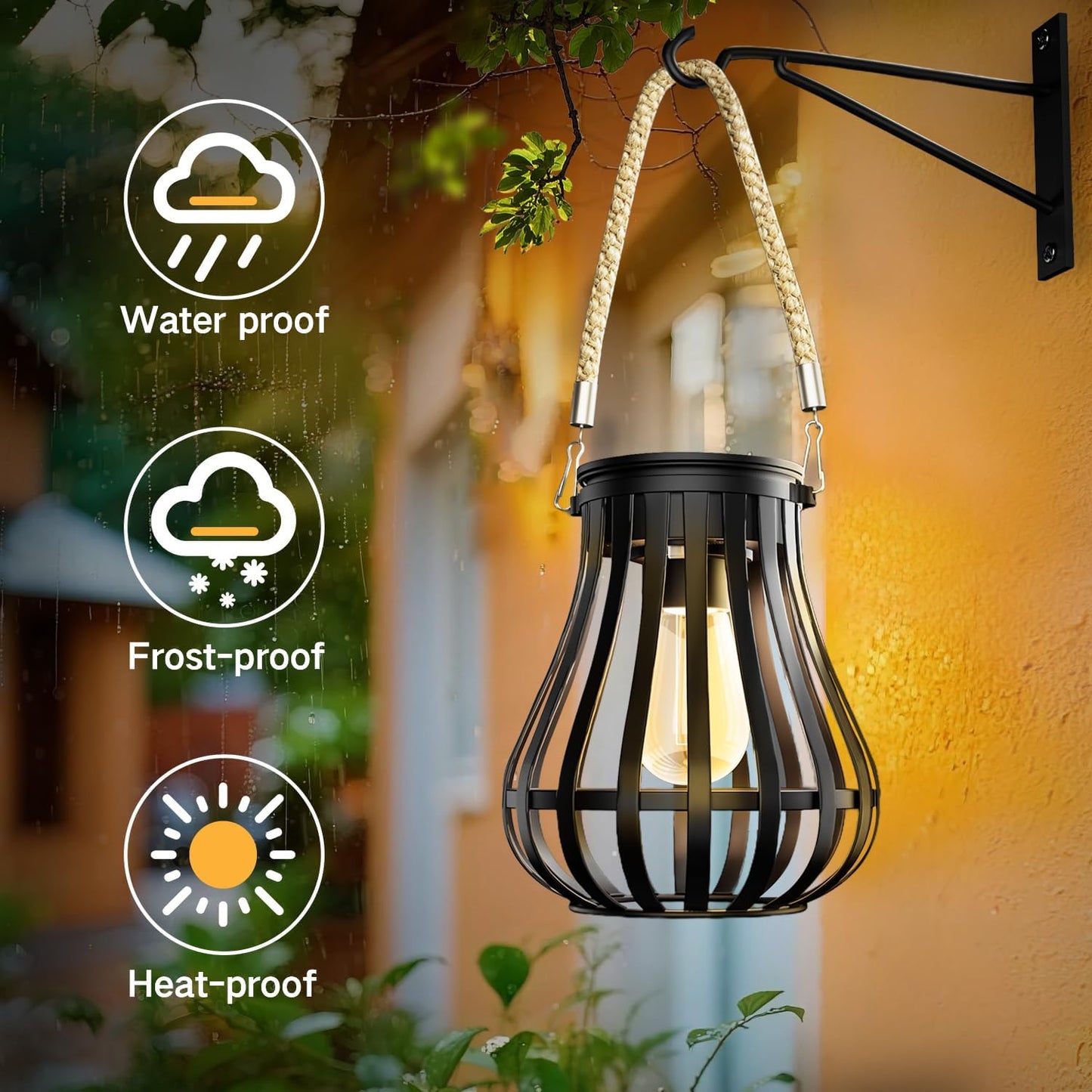 Solar Lanterns Outdoor Waterproof - Hanging Solar Lights for Outside, Halloween Yard Decorative, Classic High Brightness Garden Lanterns Lamp for Patio Table Pathway Decor, Pack 2