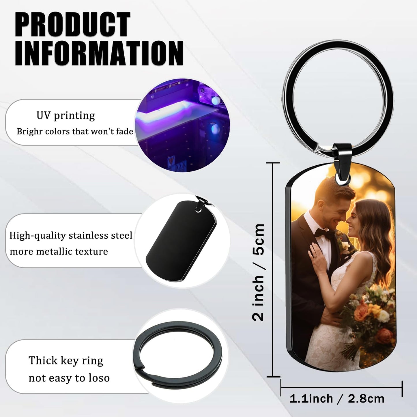 Custom Keychain with Picture, Personalized Keychain with Engraving Photo/Text for Dad, Mom