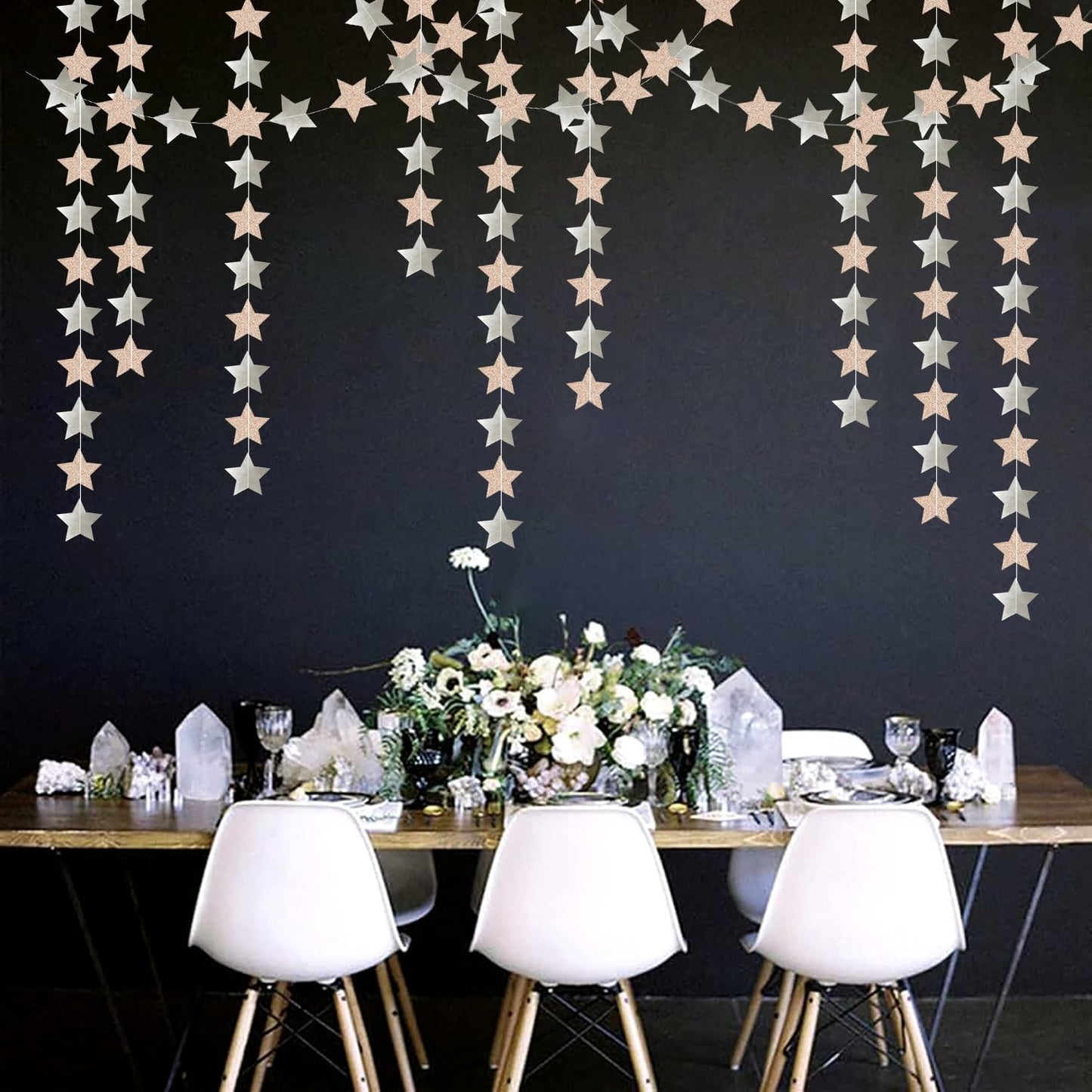 Champagne Glitter-Silver Party-Decorations Birthday Garland - 62ft Twinkle Little Star Hanging Streamers Banner,Boho Wedding Bridal Baby Shower Disco Christmas Bachelorette Engagement Decor Hugtmr