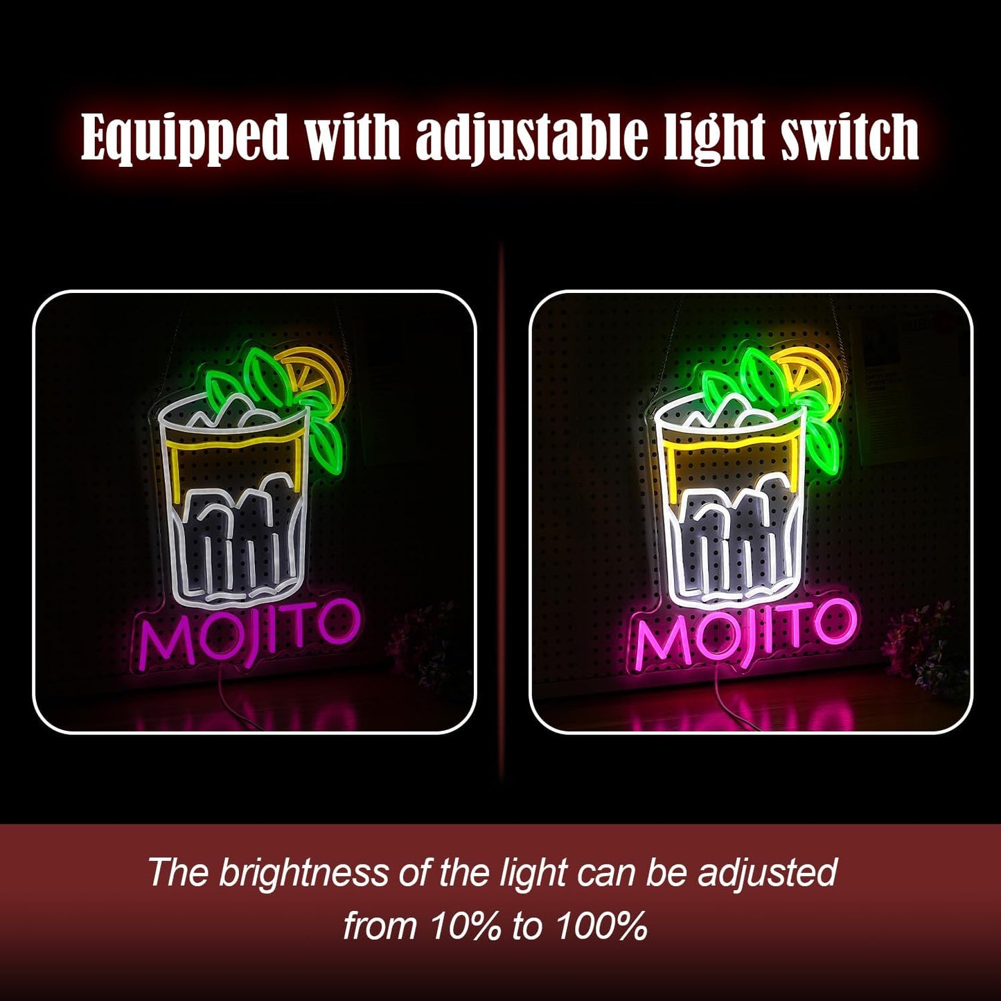 Mojito Neon Sign Mojito Cocktail Neon Light for Wall Decor Dimmable LED USB Powered Mojito Light Up Sign for Bar Club Party Home Bar Man Cave Living Room （16.7 * 12.8In）