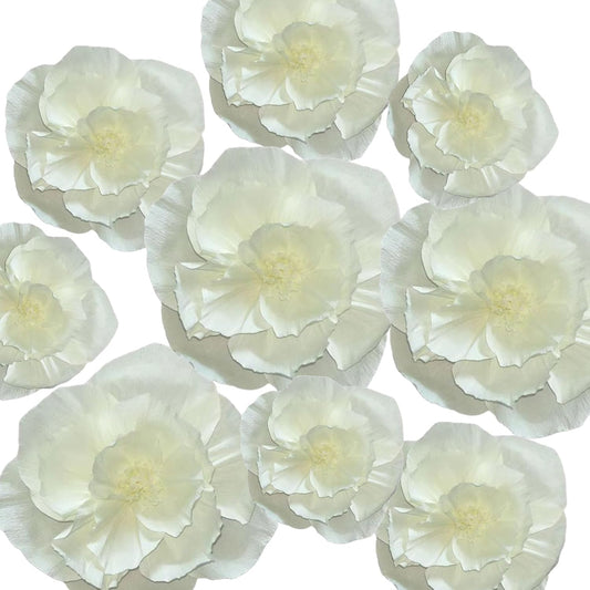 BRT Bearingshui Crepe Paper Flowers Decoration for Wall Total 9 Pcs, Artificial Flowers for Wedding Decor,Flower Backdrop Decor, Baby Bridal Shower Birthday Party, Beige 3D Wall Flowers Decor