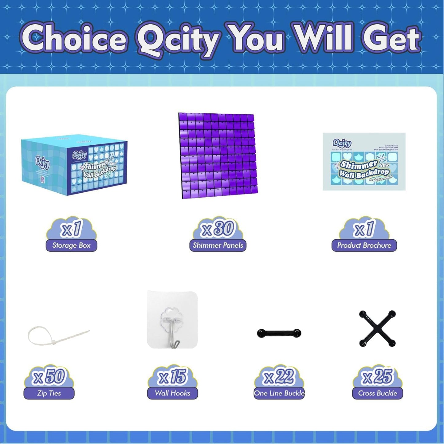 Qcity Purple Shimmer Wall Backdrop 30PCS, Black Back Not See-Through Design, Square Sequin Glitter Backdrop Panel, Perfect for Outdoor Events, Birthdays, Wedding and Party Decoration