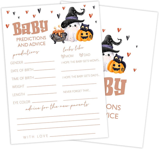 Baby Shower Games, Halloween Baby Predictions and Advice Cards, 25 Double-Sided Game Cards for Gender Reveal Party Decorations Supplies Announcement - B02