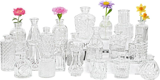 24Pcs Glass Bud Vase Set,Small Flower Vase for Tables Centerpieces Decor, Mini Vintage Clear Vase for Home,Wedding,Party Decorations（24 Pcs，Clear）