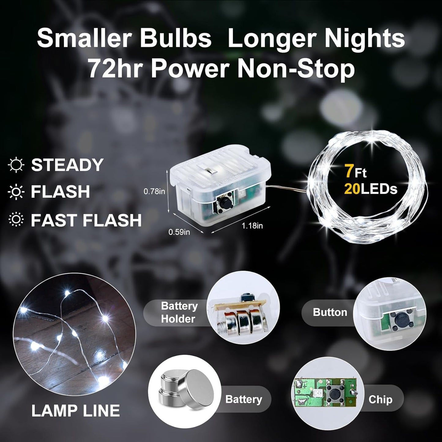 Aogist 24 Pack Fairy Lights 3 Modes 7ft 20 LED Waterproof,Battery Operated Silver Wire Firefly Starry Moon Mini String Lights for Mason Jars Christmas DIY Crafts Wedding Party Bedroom,White