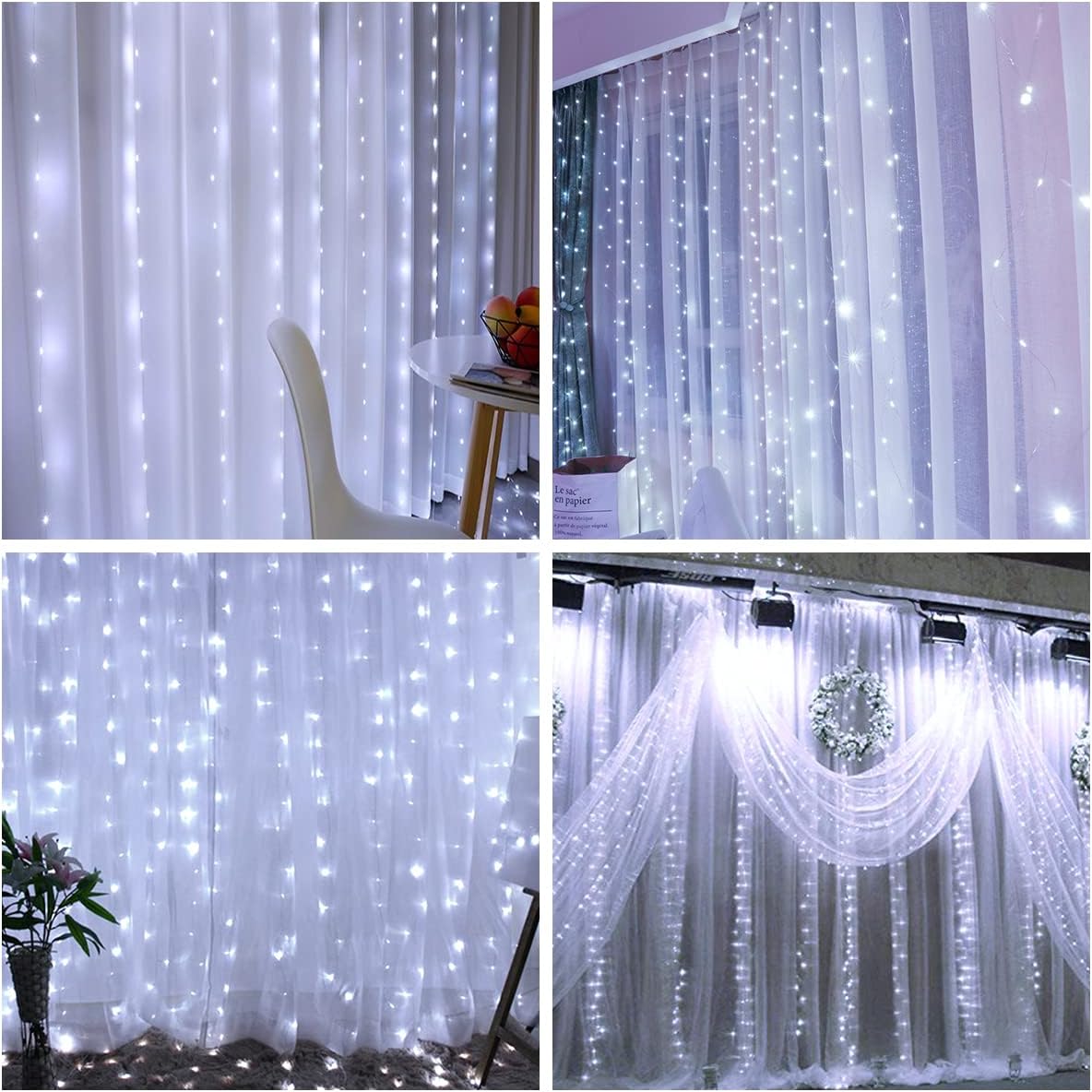 AOMIG Fairy Curtain Lights,300 LED White Window Curtain String Light,8 Modes 9.8×9.8Ft Waterproof Curtain String Light USB&Battery Powered with Remote Contro,String Lights for Indoor,Outdoor