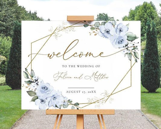 Greenery Wedding Welcome Sign, Dusty Blue Roses To The Wedding Of Signs