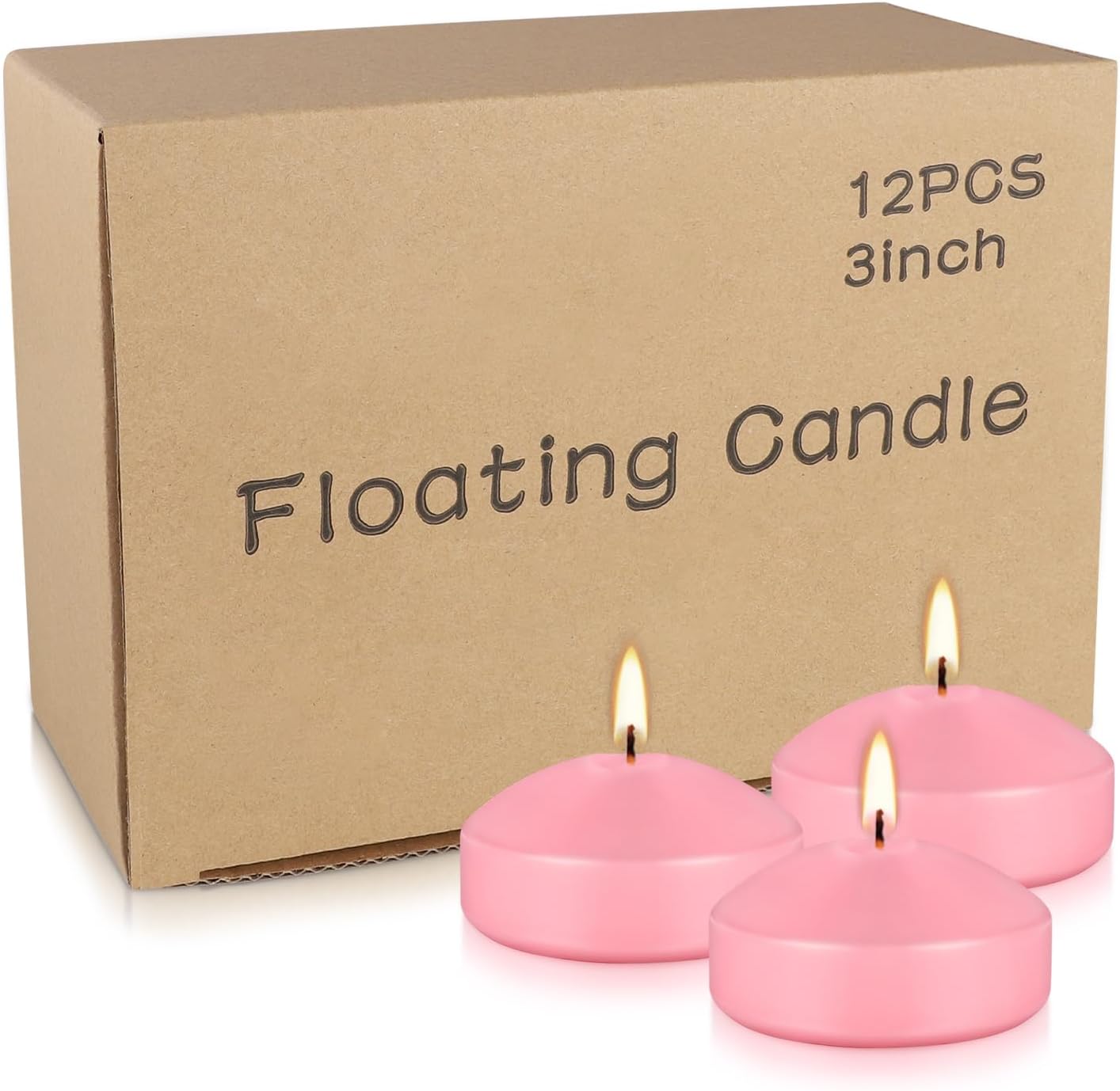 12 Pcs 3 inch Romantic Pink Floating Candles, Smokeless and Unscented, Burns for 8-10 Hours, are Ideal for Weddings, Parties ，Vacations, and Home Decorations