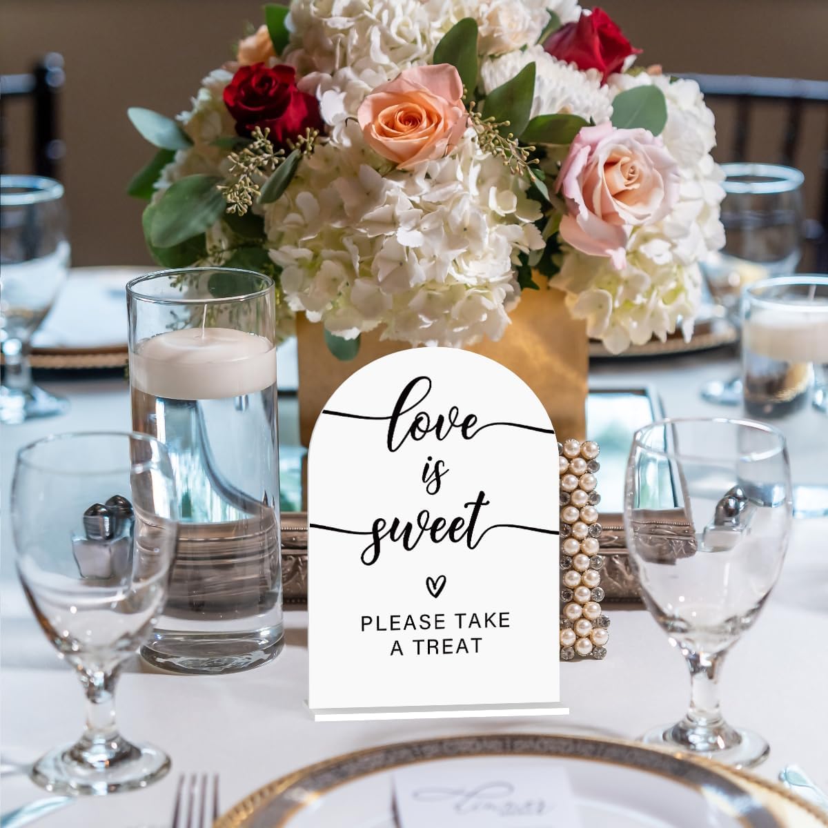 Acrylic Wedding Sign Love is Sweet Sign for Wedding Wedding Signs for Ceremony Modern Calligraphy Arch Acrylic Table Top Sign for Wedding Reception and Event Party Table(white）