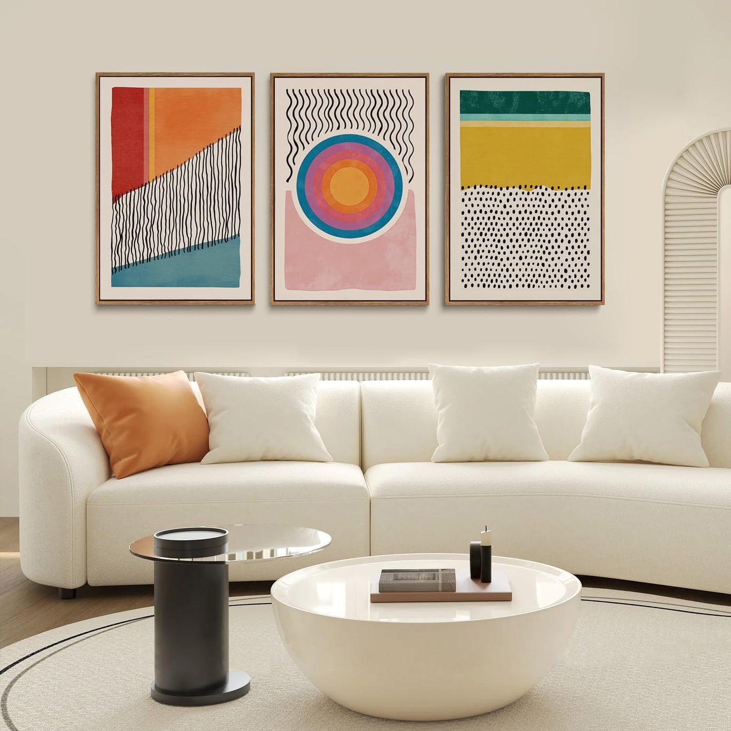 myusuar 3 Piece Large Modern Abstract Canvas Framed Wall Art For Living Room, Midcentury Minimalist Boho Wall Art Decor Posters Prints For Bedroom Office, 12x16in