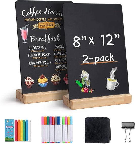 SELEAD Small Chalkboard Words Sign - 2 Pack 8x12 Inch Tabletop Decorative Chalk Board with Wooden Stand, Double-Sided Erasable Message Menu Board for Food, Store, Business, Wedding