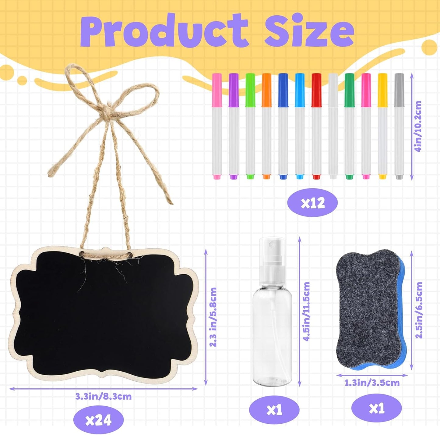 NEBURORA 24 Pcs Mini Erasable Wood Chalkboard Signs with Hanging String Reusable Double-Sided Blackboards for Message Boards Hanging Signs Price Labels Table Numbers Plant Name Tags