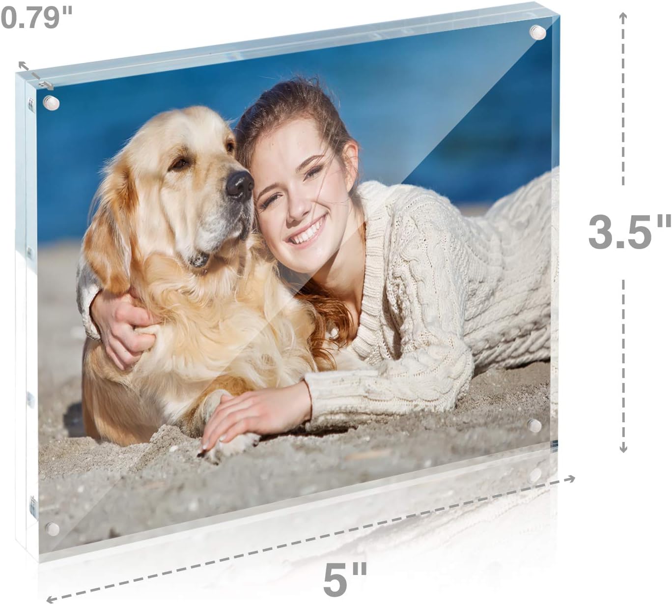 TWING 3.5x5 Inch Acrylic Picture Frame Horizontal Magnet Double Sided Photo Frame with Microfiber Cloth,12 + 12MM Thickness Clear Picture Frame Desktop Acrylic Photo Frame Display Gifts Ideal