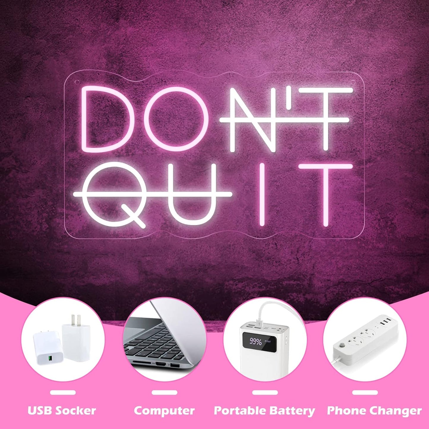 Don't Quit LED Neon Sign for Wall Decor, DO IT Neon Lights Party Decorations, USB Powered Switch Lighting Adjustable for Office, Gym, Man Cave, Gamer Room Decor