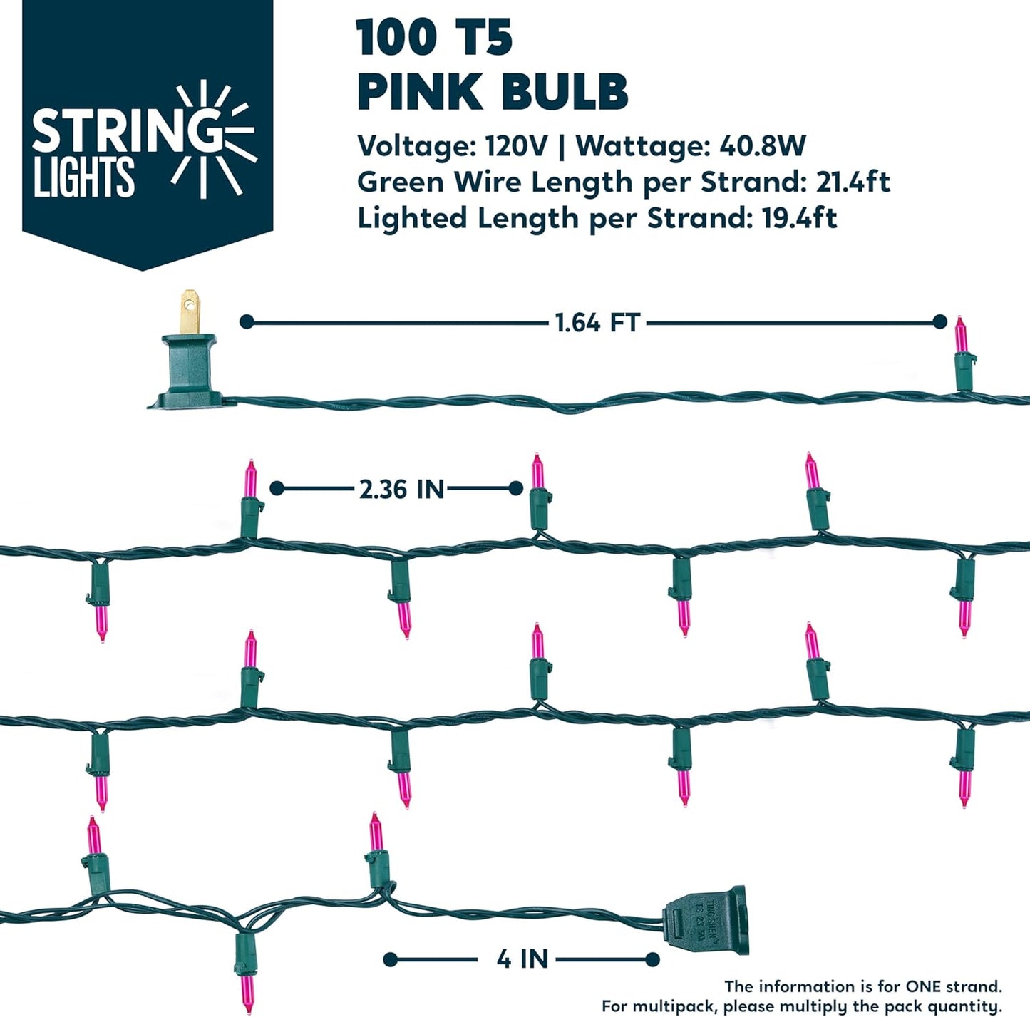 Joiedomi Pink Christmas String Lights,200(2x100) 42.8FT Valentines Day Fairy Tree Lights Plug in for Indoor Outdoor Xmas Valentines Decor Patio Holiday Theme Party Yard House,Green Wire