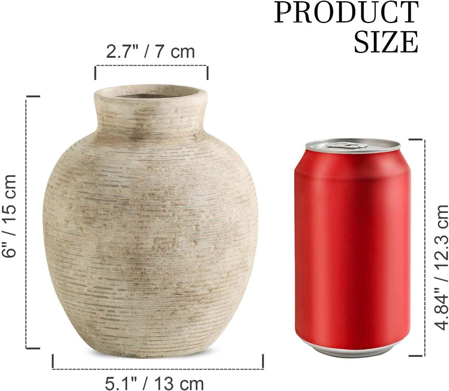 Ceramic Flower Vase Home Decor - Small Farmhouse Table Vases Rustic Vintage Living Room Kitchen Bedroom Decorations for House Book Shelf Office Coffee Desk Dining Fireplace (6" Retro)