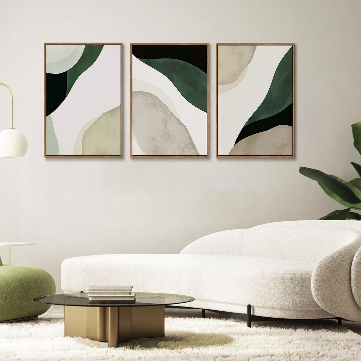 myusuar 3 Piece Large Modern Abstract Canvas Framed Wall Art For Living Room, Green Black White Minimalist Wall Art Decor Posters Prints For Bedroom Office 16x24in