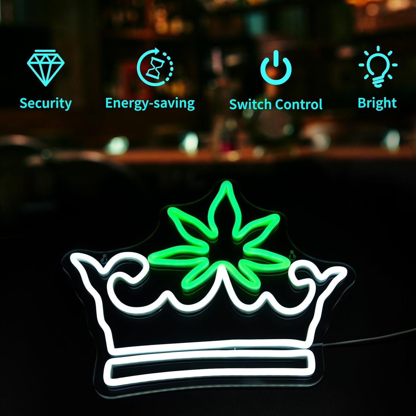 Leaf Crown Neon Signs for Wall Decor Green White LED Neon Sign for Room Neon Light Sign for Wall Decor Birthday Party USB Powered
