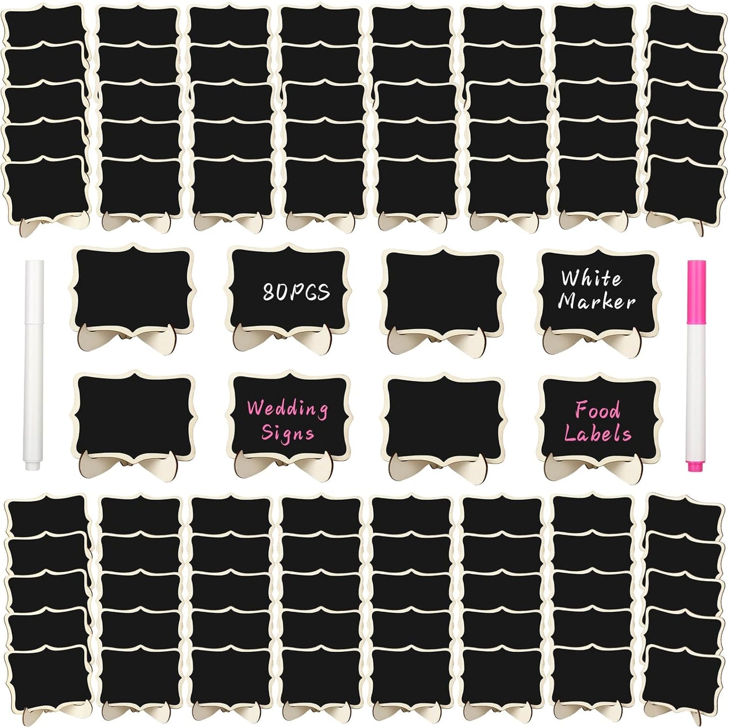 80 Pack Mini Chalkboard Signs with Easel Stand,Food Labels for Party Buffet with Two Pens,Suitable for Graduation Parties, Wedding Celebration Name/Place Cards, Restaurant Food Labels