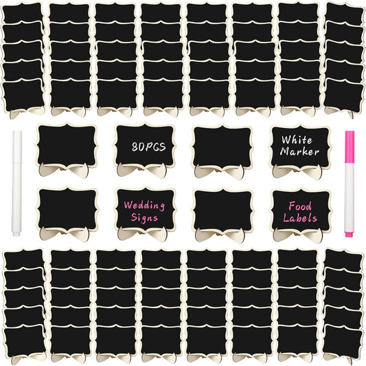 80 Pack Mini Chalkboard Signs with Easel Stand,Food Labels for Party Buffet with Two Pens,Suitable for Graduation Parties, Wedding Celebration Name/Place Cards, Restaurant Food Labels