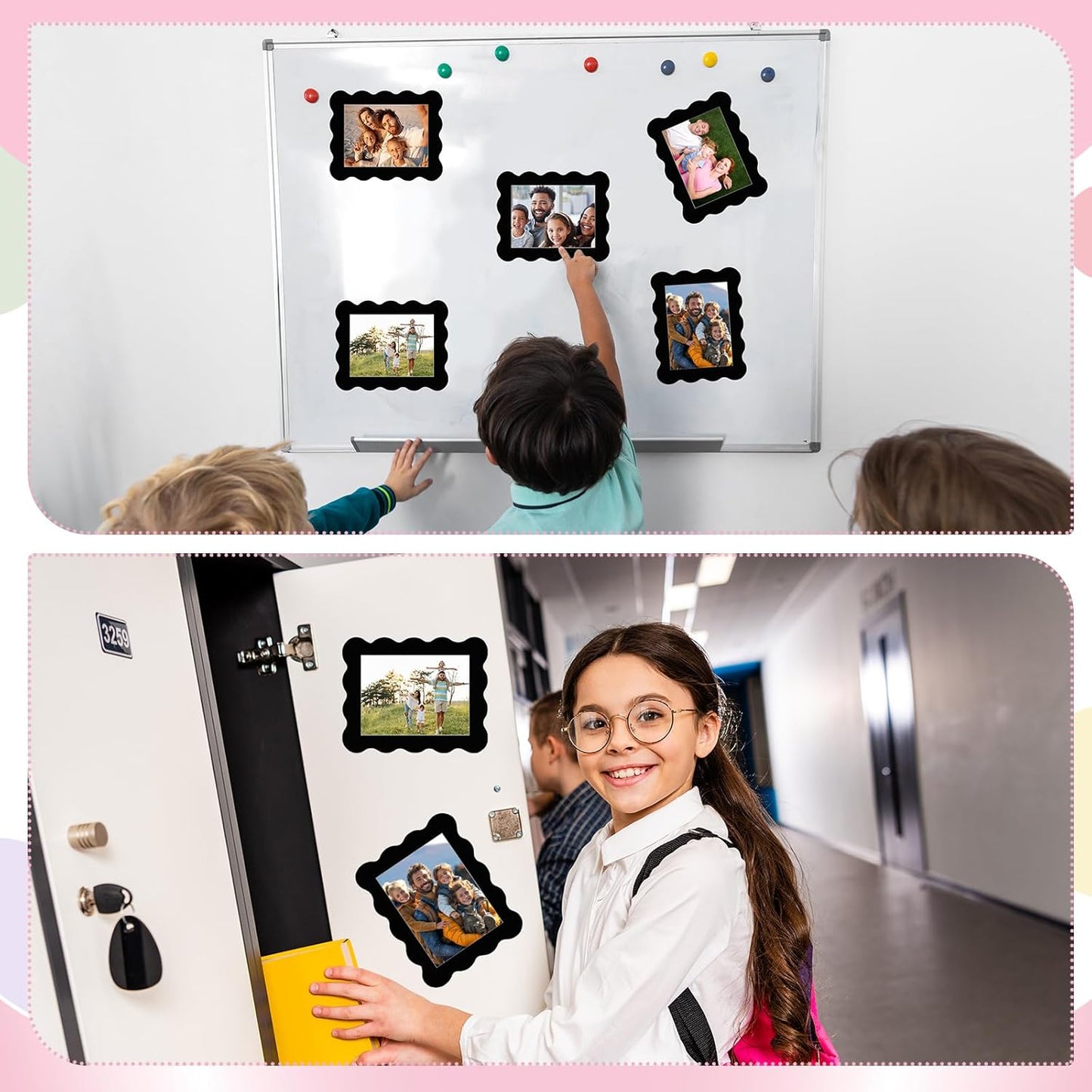 Kingdder 12 Pcs Scalloped Magnetic Picture Frame for Refrigerator 4 x 6 Black Reusable Picture Frame Magnets Decorative Photo Holders for Fridge Home School Office Kitchen Locker Decor