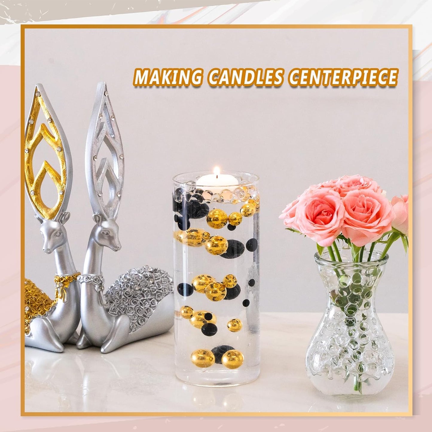 300Pcs Vase Filler Black No Hole Faux Pearl Beads for Vase Filling Decorations, Candle Centerpieces, Wedding Centerpieces, Home Party Decor (8/14/20mm)