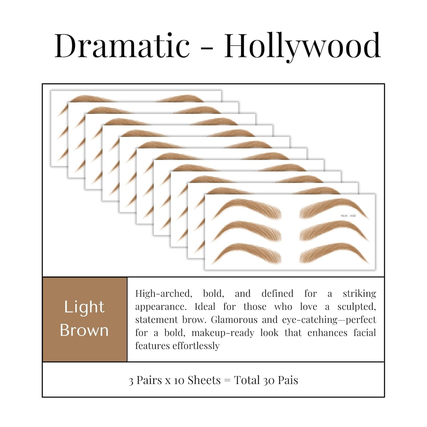 Bliss and Beyond USA Eyebrow Tattoo Stickers Waterproof – 30-Pair Deluxe Box | Realistic Hair-Like Temporary Brows for Alopecia, Cancer, and Hair Loss (Light Brown, Dramatic Hollywood)